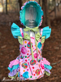 Candy Party Ruffle Butt romper and Bonnet